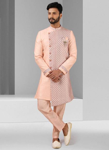 Pink Colour Excluisve Wear Art Silk Digital Print Kurta Pajama With Jacket Mens Collection 1442